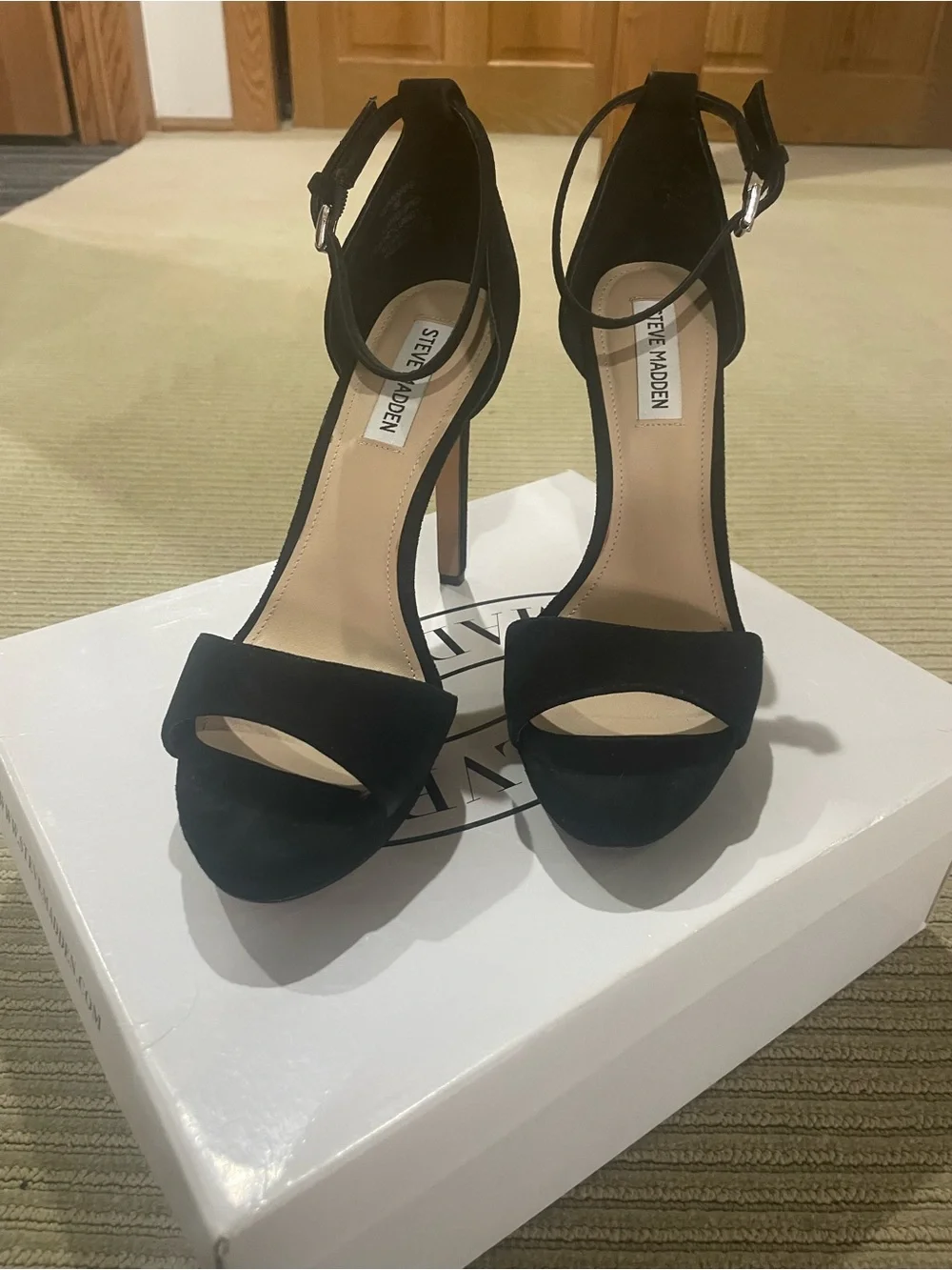 Steve Madden Black Suede Open-Toe Ankle Strap Heels